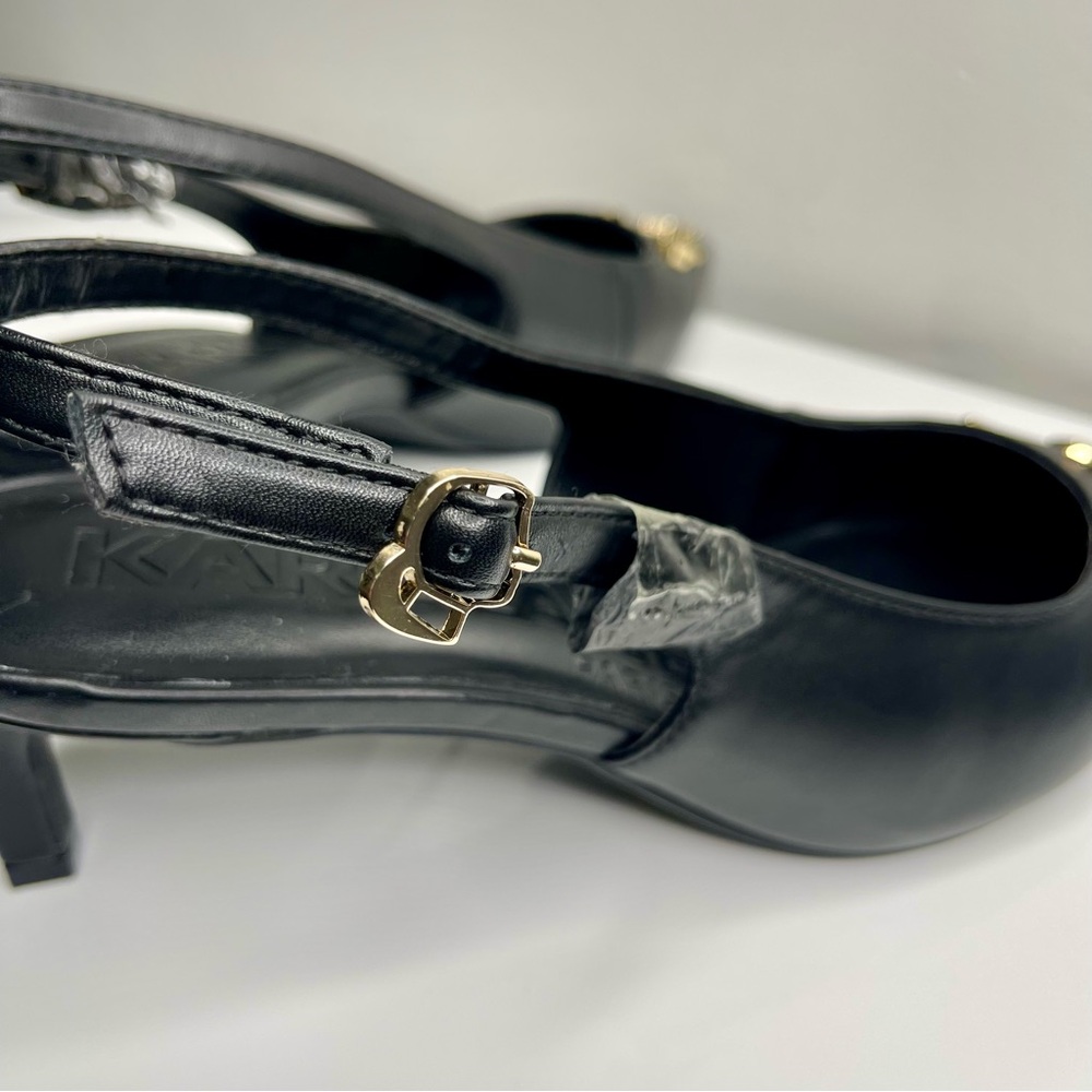 Karl Lagerfeld Paris Black Pointed Kitten Heels with Gold Accents Size 8M - Picture 9 of 11